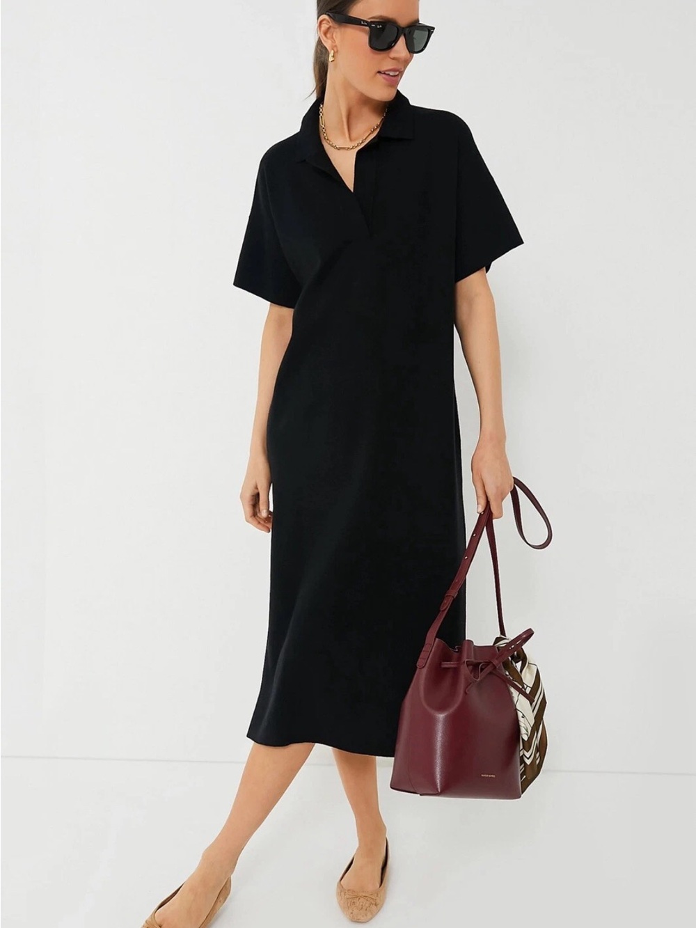 Tuckernuck Black Channing Polo Oversized Midi Dress Womens XL Shift Collared
